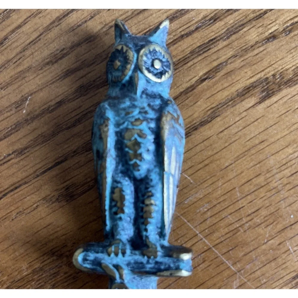 Vintage MCM Heavy Brass Owl Letter Opener Patina‎ Ornate 8.5